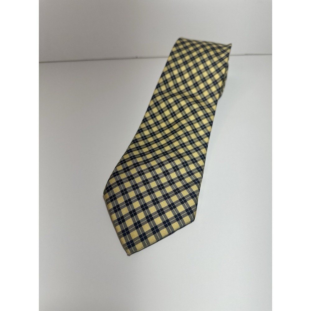 Tommy Hilfiger Men's Tie 100% Silk Yellow Blue Plats‎ Pattern